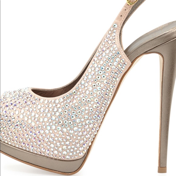 Giuseppe Zanotti Suede Crystal Peep Toe Platform - Picture 9 of 12